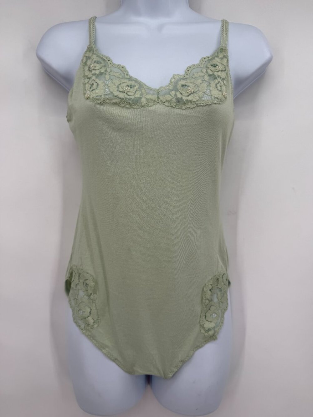 Free People Intimately FP Sage Green Lace Trim Bodysuit Size Small NWOT